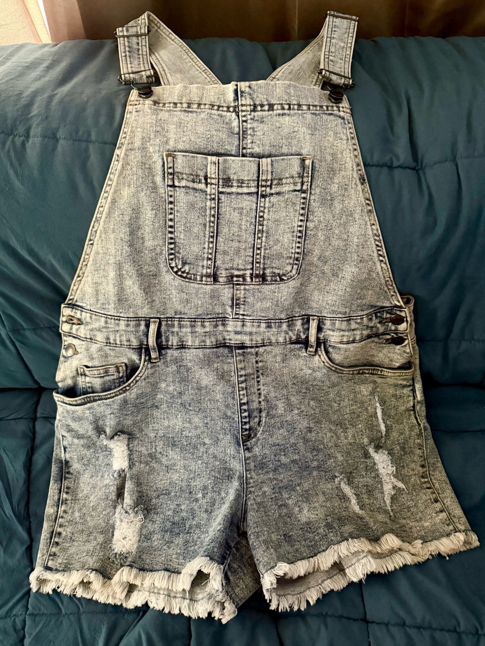 Women's Acid Wash Denim Short Overalls
